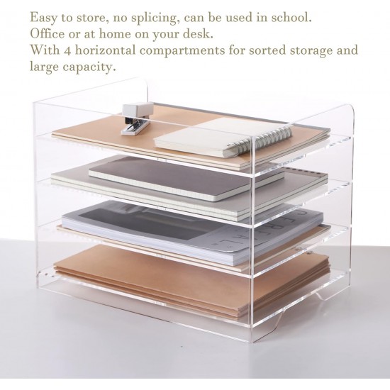 Clear Acrylic Desk Organizers and File Holder, Office Paper Organizer,  (4 Tier)