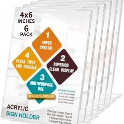 Clear Acrylic Sign Holder (10x15 cm), Slant Back, Desktop Flyer Holder Document Holder Paper Display Stand (6 Pack)