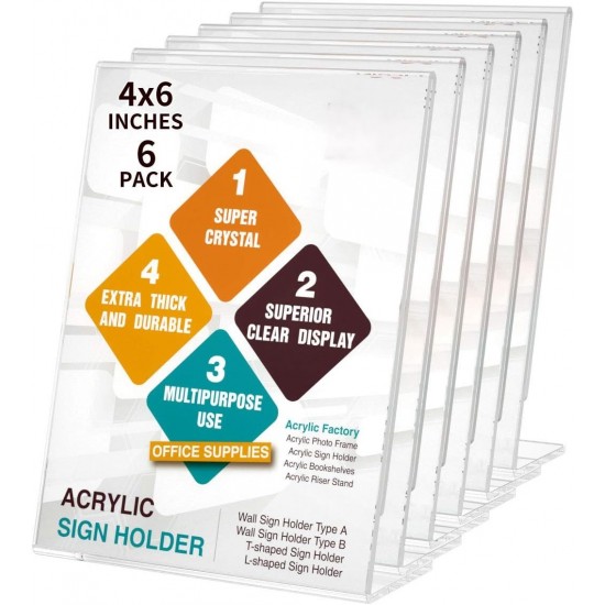 Clear Acrylic Sign Holder (10x15 cm), Slant Back, Desktop Flyer Holder Document Holder Paper Display Stand (6 Pack)