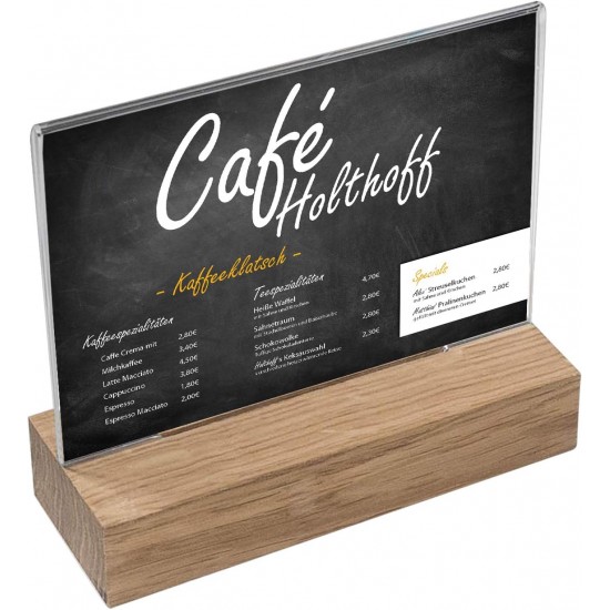 Clear Acrylic Table Stand with Wooden Base, A6 Landscape Format (2 Pack)