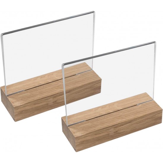 Clear Acrylic Table Stand with Wooden Base, A6 Landscape Format (2 Pack)