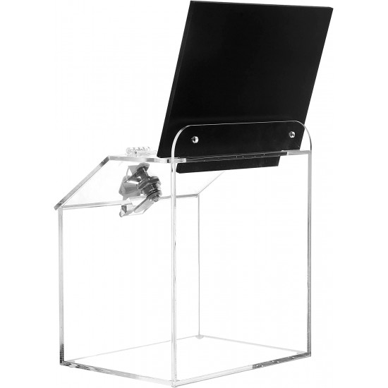 Clear Acrylic Donation & suggestion Box with Lock Countertop, Wall Mounted, Removable Sign Holder