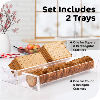 Cracker Tray for Serving, Set of 2 Rectangular Cracker Holder for Serving Trays, Food Display Cracker Serving Tray Stand for Home, Party & Charcuterie Board Platter, Acrylic riser