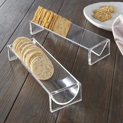 Cracker Tray for Serving, Set of 2 Rectangular Cracker Holder for Serving Trays, Food Display Cracker Serving Tray Stand for Home, Party & Charcuterie Board Platter, Acrylic riser