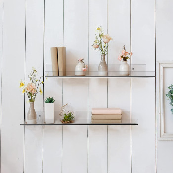 Best Media,(2 Pack)Clear Acrylic Floating Shelf ,(40x10x5cm) Wall Display Shelves Storage, Rack for Bathroom,Living Room Kitchen ارفف اكريليك شفاف للحائط سهل التركيب والاستخدام