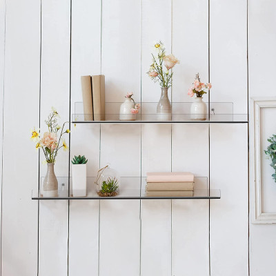 Best Media,(2 Pack)Clear Acrylic Floating Shelf ,(40x10x5cm) Wall Display Shelves Storage, Rack for Bathroom,Living Room Kitchen ارفف اكريليك شفاف للحائط سهل التركيب والاستخدام