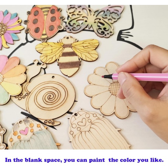 (54 PCS) Unfinished Blank Wooden Cutouts Craft for Kids, Suit for Children's Painting DIY Room Decoration or Gift Giving Surprise 