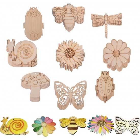 (54 PCS) Unfinished Blank Wooden Cutouts Craft for Kids, Suit for Children's Painting DIY Room Decoration or Gift Giving Surprise 